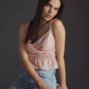 NWT Anthropologie Maeve Pastel Petal Pink Soft Pinstripe Top